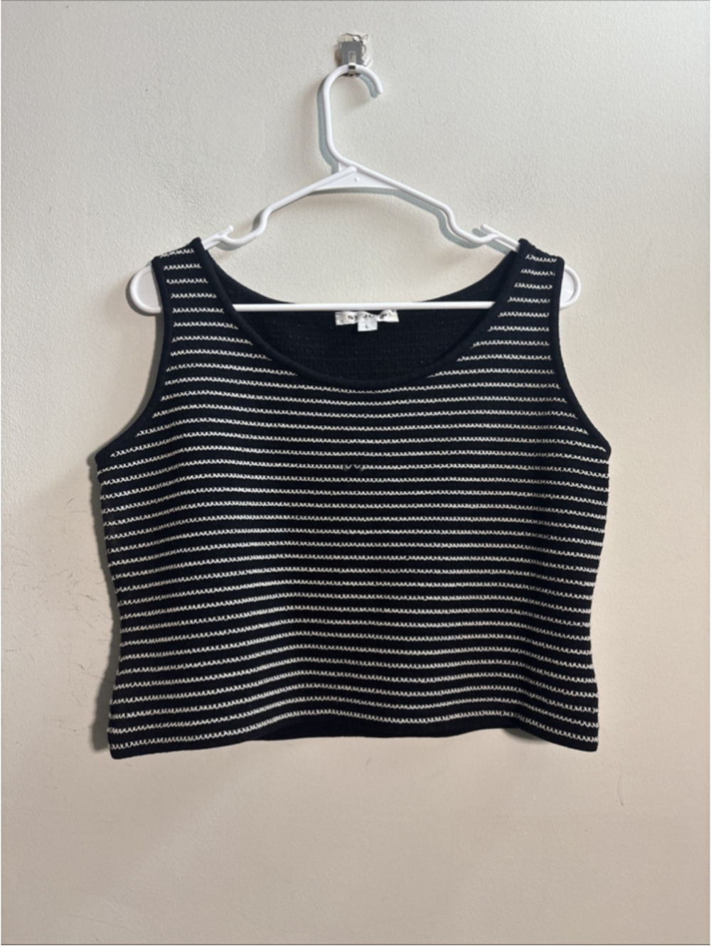 VTG WOMEN’S ST. JOHN MADE IN USA TANK TOP WOVEN BLACK WHITE SIZE LARGE L 90s